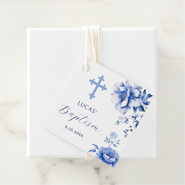 Blue Flowers Baptism Favour Tags (In Situ)