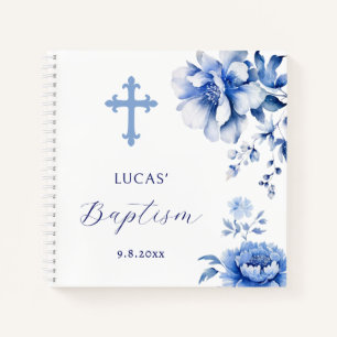 Blue Flowers Baptism Guest Book