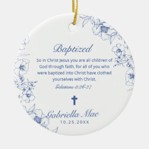 Blue Flowers Baptism Scripture & Photo Ceramic Tree Decoration