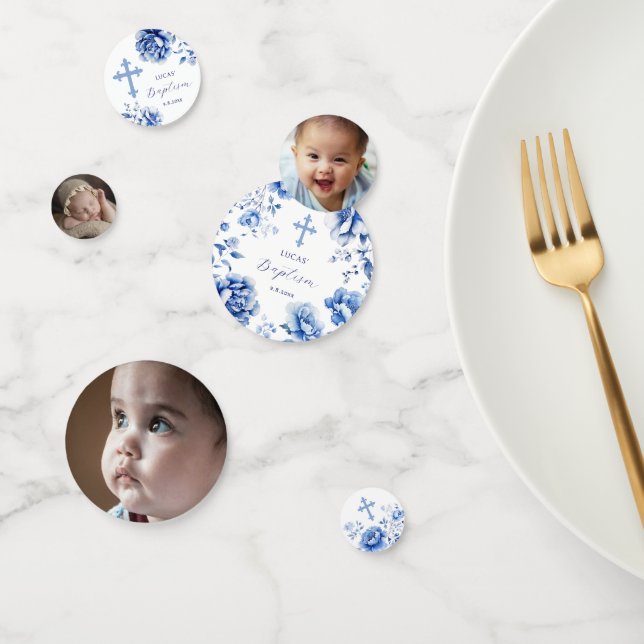 Blue Flowers Baptism Table Confetti (Group)