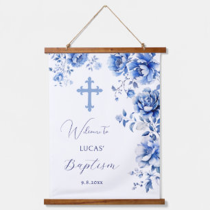 Blue Flowers Baptism Welcome Hanging Tapestry