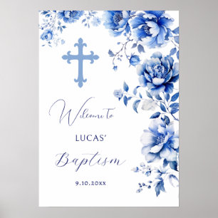 Blue Flowers Baptism Welcome Poster