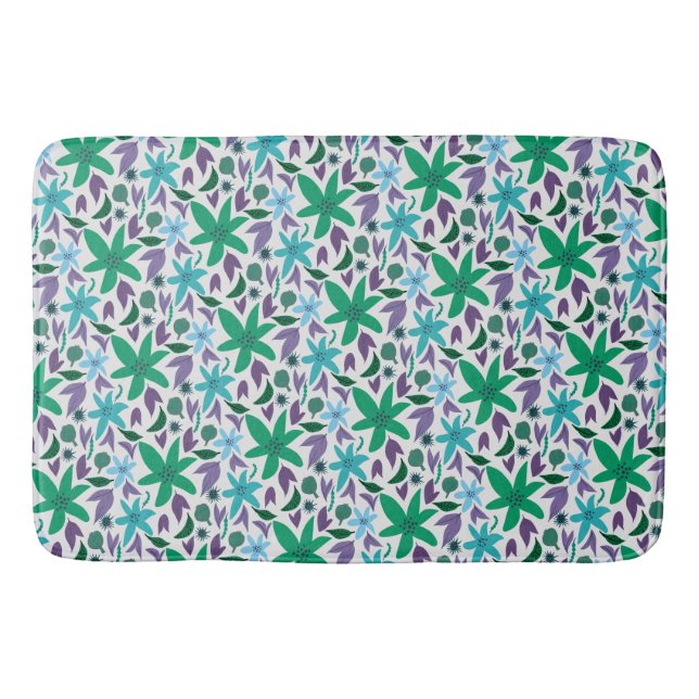 Blue flowers bath mat (Front)