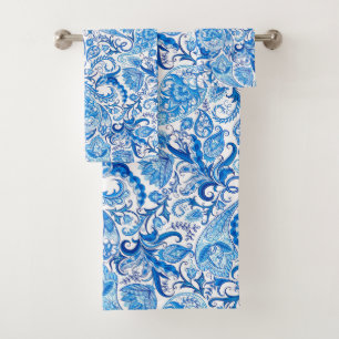Blue Flowers Bath Towels Set