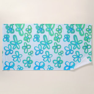 Blue flowers beach towel