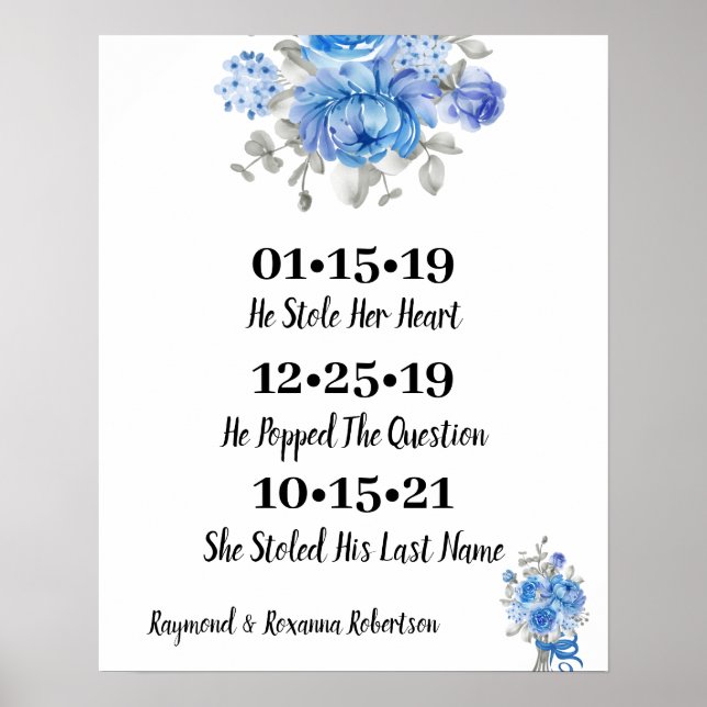 Blue Flowers  Best Day Wedding Date Yes Day  Poster (Front)