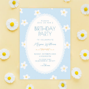 Blue flowers birthday invitation