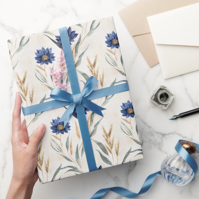 Blue Flowers Birthday Wrapping Paper (Gifting)