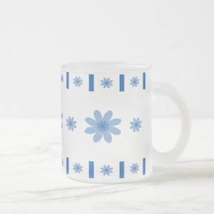 Blue Flowers & Blocks Frosted Glass Coffee Mug