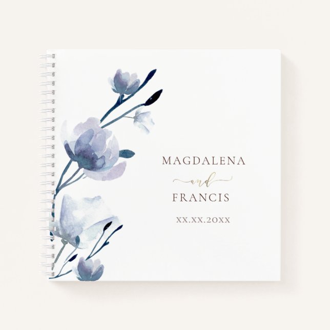 blue flowers blossom wedding Guest Book (Front)