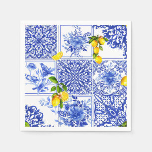 Blue flowers,blue china,porcelain,birds napkin