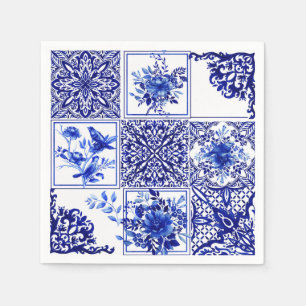 Blue flowers,blue china,porcelain,birds   napkin