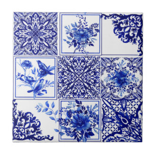 Blue flowers,blue china,porcelain,birds tile
