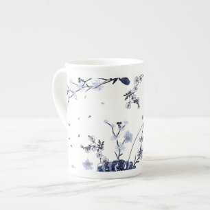 Blue flowers bone china mug