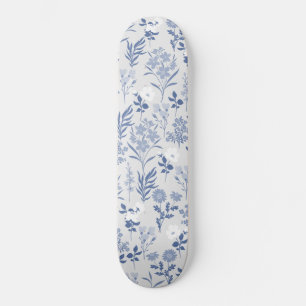 Blue Flowers Botanical Painting Skateboard