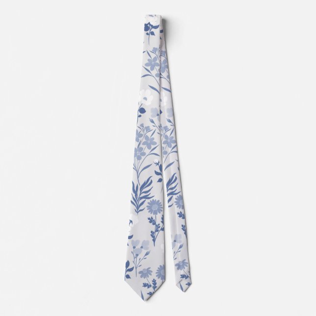 Blue Flowers Botanical Painting Tie (Front)