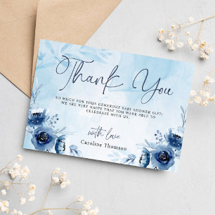 Blue Flowers Boy Baby Shower  Thank You Card