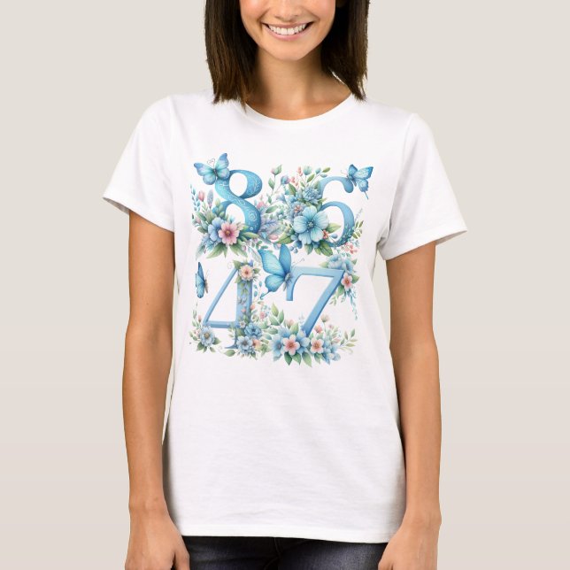 BLUE FLOWERS & BUTTERFLIES 8647 ANTI TRUMP NUMBERS T-Shirt (Front)