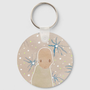 Blue flowers button key ring