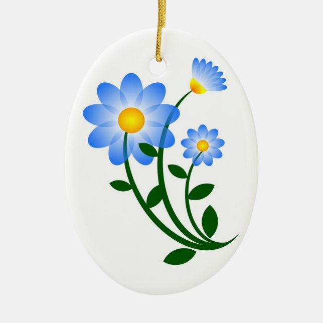 BLUE FLOWERS CERAMIC TREE DECORATION (Front)