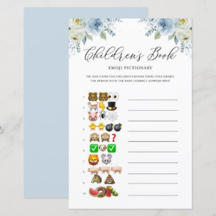 Blue Flowers Childrens Book Emoji Baby Shower Game