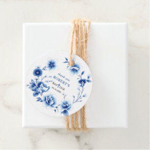 Blue flowers Chinoiserie boy Baptism Thank You Favour Tags