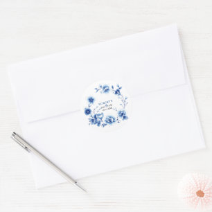 Blue flowers Chinoiserie boy floral Baptism  Classic Round Sticker