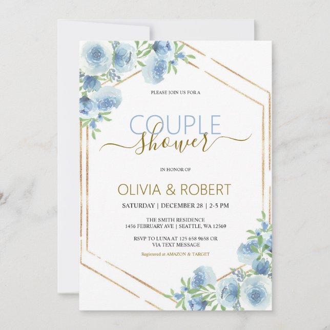 Blue flowers Couple Shower Invitation (Front)
