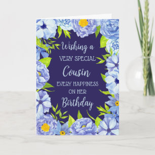 Blue Flowers Cousin Birthday Card