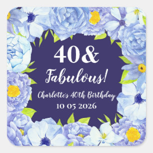 Blue Flowers Custom Birthday Favour Tag