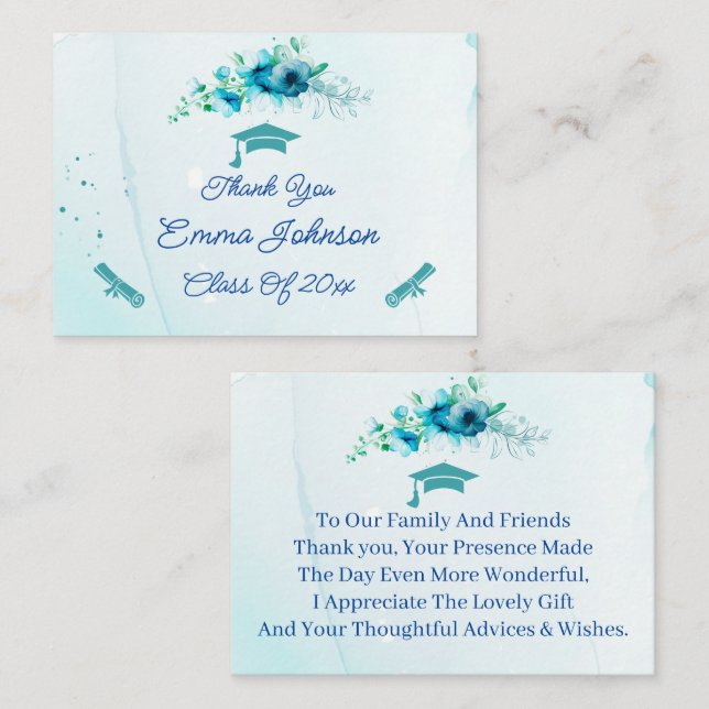 Blue Flowers Customised Graduation Thank You Card (Front/Back)