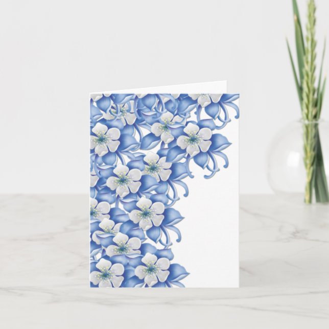 Blue Flowers D2 Blank Floral Greeting Card (Front)