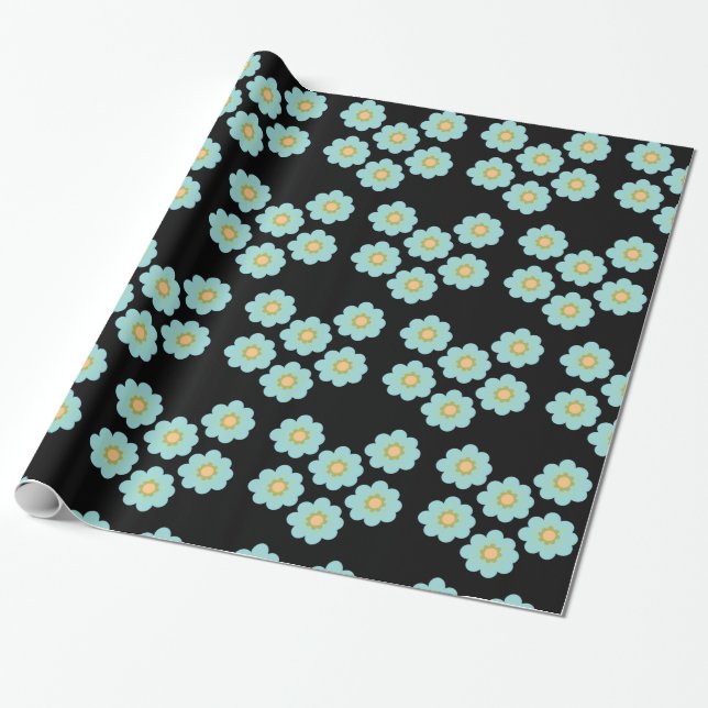Blue Flowers Daisy Blossoms  Wrapping Paper (Unrolled)