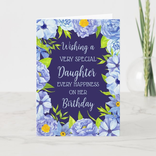 Blue Flowers Daughter Birthday Card (Front)