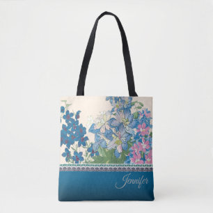 Blue Flowers Design Tote Bag