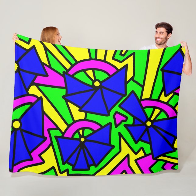 Blue Flowers Doodle Art Fleece Blanket (In Situ)