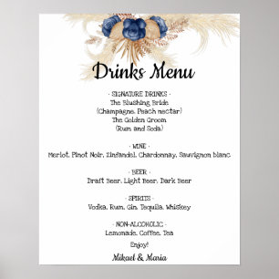 Blue Flowers Drinks Menu Wedding Sign