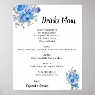 Blue Flowers Drinks Menu Wedding Sign