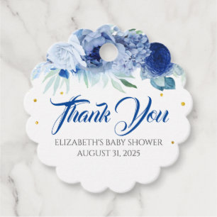 Blue Flowers Elegant Baby Shower Thank You Favour Tags