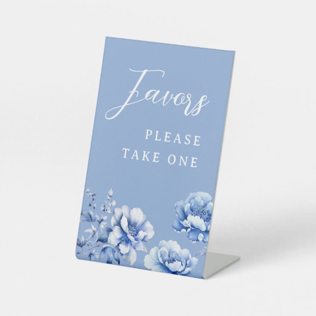 Blue Flowers Favours Pedestal Sign (Front)