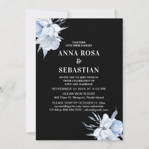 *~* Blue Flowers Floral AR15 Roses WEDDING RSVP + Invitation