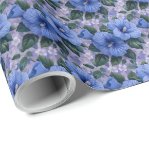 Blue Flowers Floral Gift Wrapping Paper Wrap