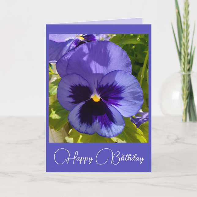 Blue Flowers Floral Pansy Photo Birthday Card (Front)