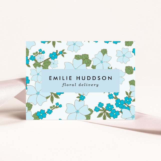 Blue Flowers, Floral Pattern, Florist, Flower Shop Business Card (Creator Uploaded)