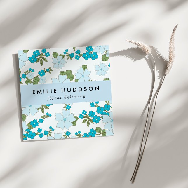 Blue Flowers, Floral Pattern, Florist, Flower Shop Square Business Card (Creator Uploaded)