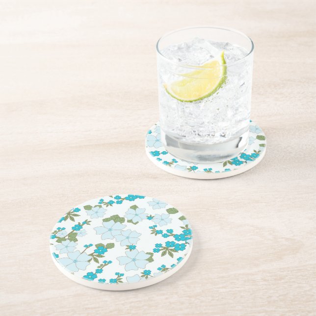 Blue Flowers, Floral Pattern, Pattern Of Flowers Coaster (Side)