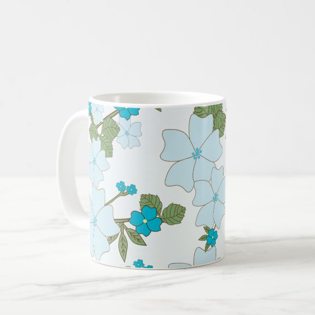 Blue Flowers, Floral Pattern, Pattern Of Flowers Coffee Mug (Front Left)