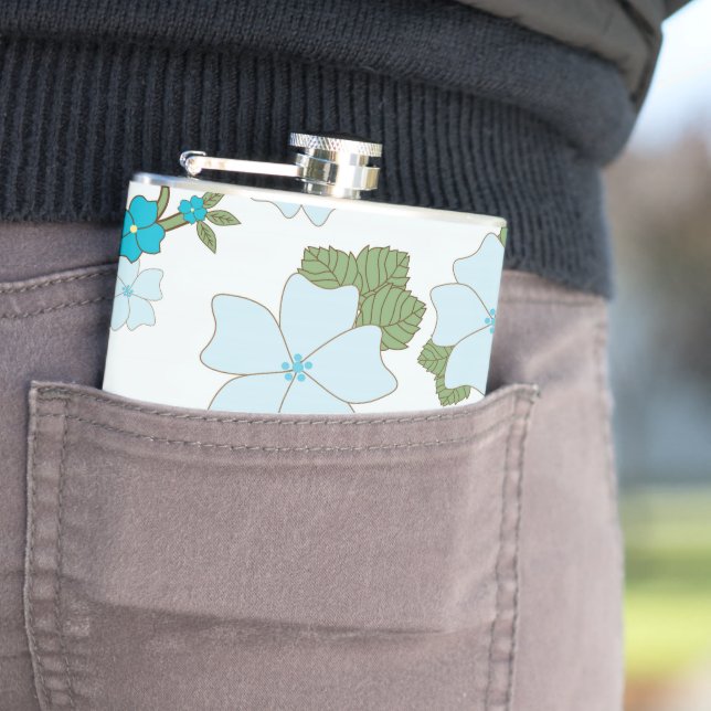 Blue Flowers, Floral Pattern, Pattern Of Flowers Hip Flask (In Situ)