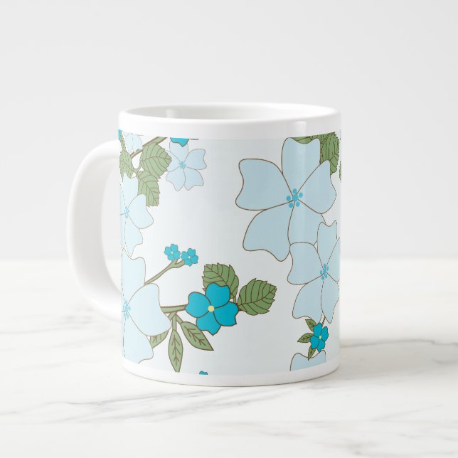 Blue Flowers, Floral Pattern, Pattern Of Flowers Large Coffee Mug (Front Left)