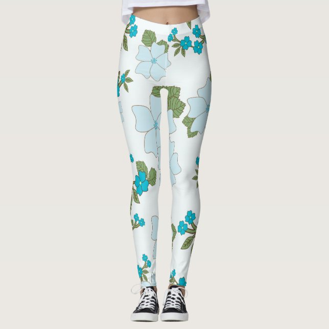 Blue Flowers, Floral Pattern, Pattern Of Flowers Leggings (Front)